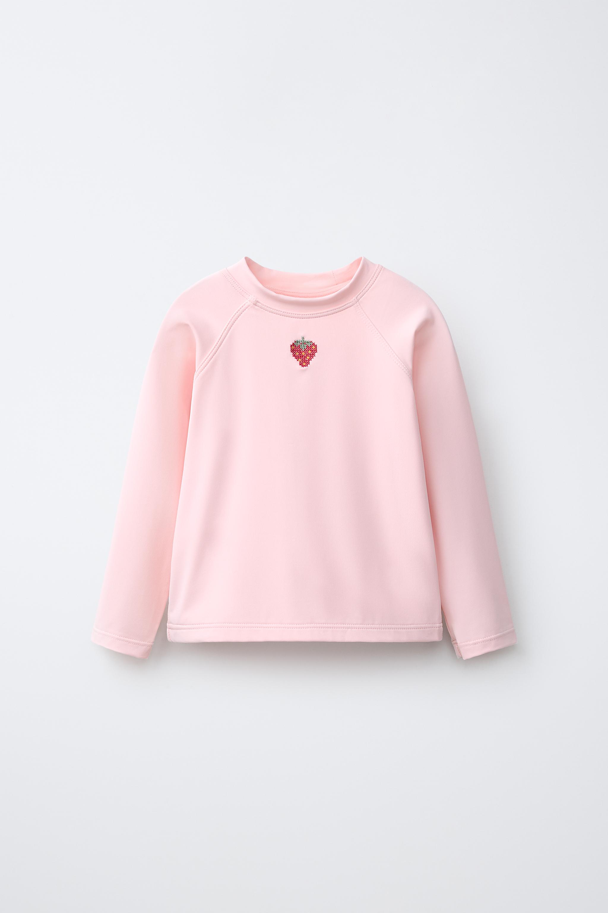 1-6 ANS/ T-SHIRT DE BAIN FRAISE BRODÉE PROTECTION SOLAIRE